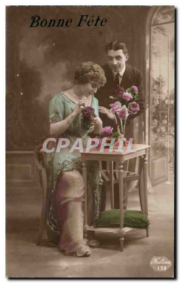 Jeune femme et homme avec roses — Bonne Fête — Hodéna 138