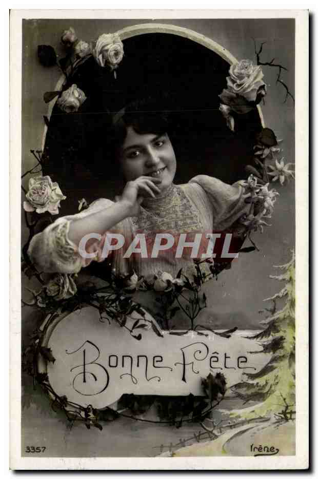 Mujer sonriente en un marco de rosas — Feliz cumpleaños — Frène, n° 3357