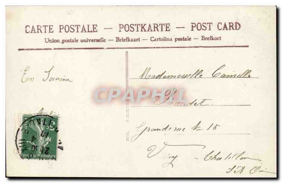 Femme en robe bleue tenant des bouquets — Souvenir de Printemps — AÉRO n°5096 — Reverso