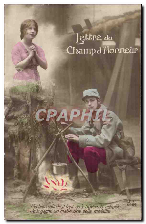 CPA Fantaisie Militaria Patriotique Soldat Lettre du champ d'honneur