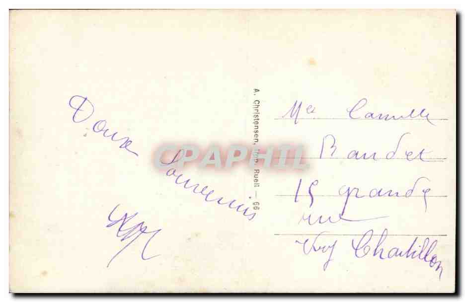Coppia abrazada — beso — A. Christensen, Rue de la Paix, 66 — Reverso
