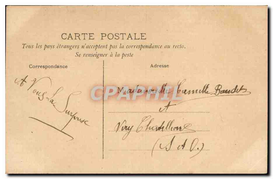 Couple avec corbeille de fleurs — texte imprimé et manuscrit — éditeur CPAPHIL, n° 4083 — Verso