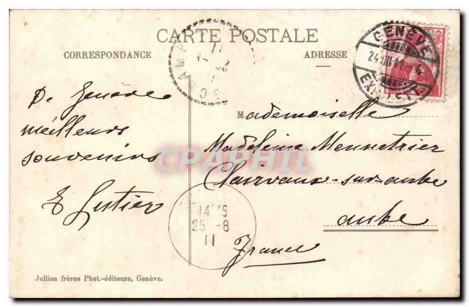 Suisse Geneve CPA Quai du Mont Blanc — Verso