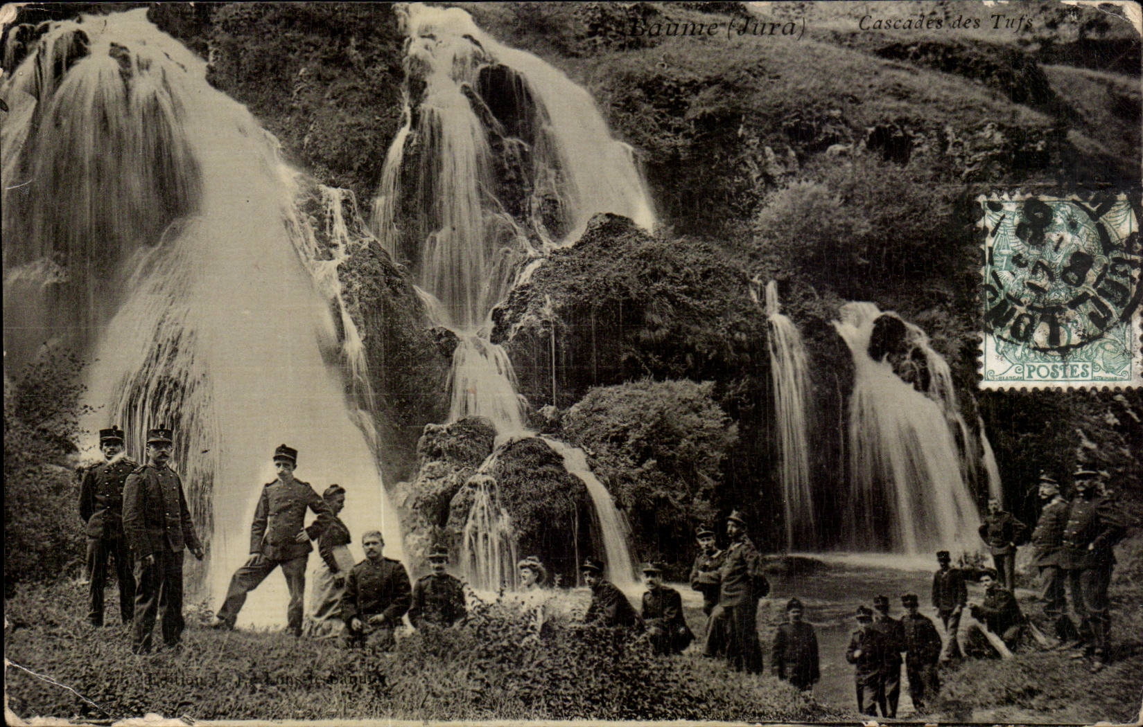 Jura - Cascades et soldat - militaria - CPA 