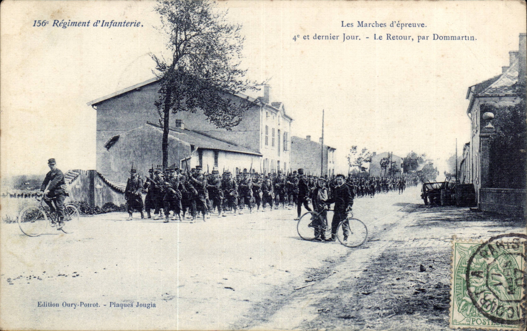Les Marches d'épreuve. 4e et dernier Jour - Le Retour, par Dommartin — 156e Régiment d'Infanterie. Édition Oury-Porrot - Plaques Jougia