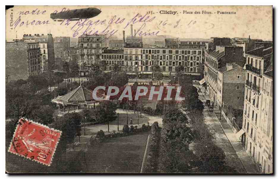 CPA Clichy Place des FEtes Panorama (zeppelin dirigeable)