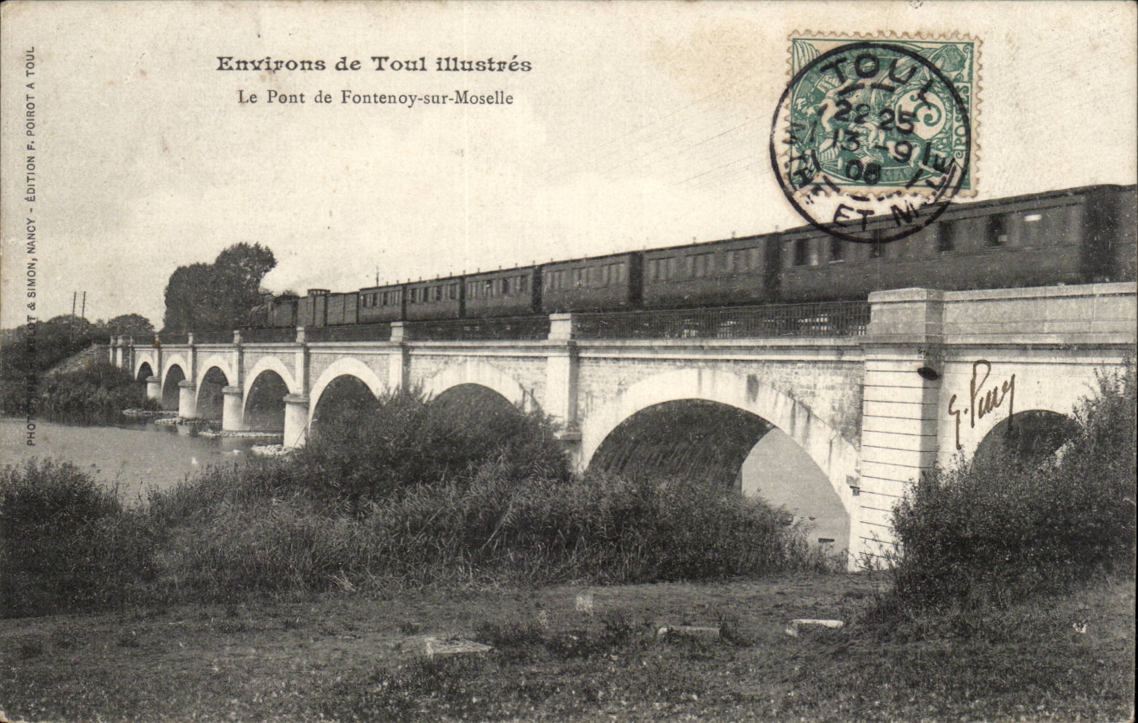 Le Pont de Fontenoy-sur-Moselle — vue du train sur viaduc — Édition F. Poirot, Nancy