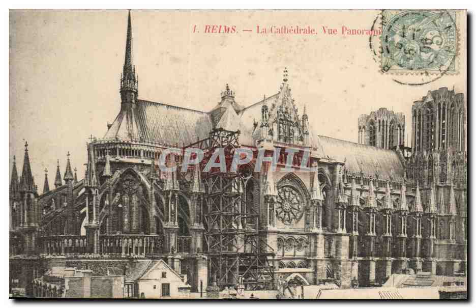 Reims - La Cathedrale - Vue Panorama - CPA 