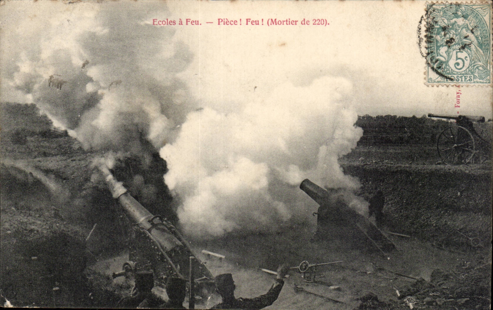 Militaria - Ecole a Feu - Piece! Feu! Mortier de 220 - CPA 