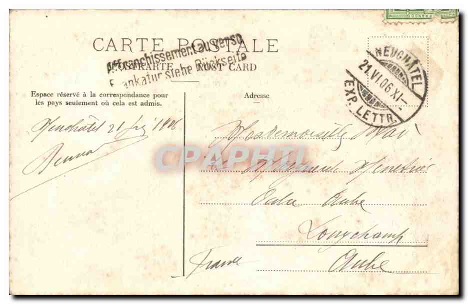 Suisse - Schweiz - Neuchatel - Vue Generale sur la Ville - CPA  — Rückseite