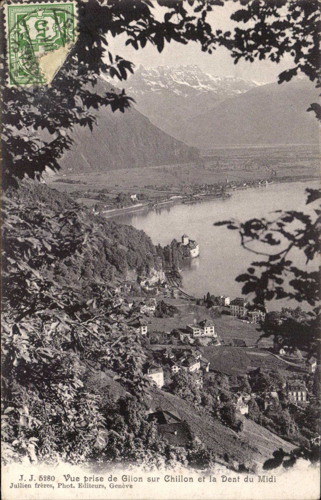 Suisse - Schweiz - Geneve - Vue prise de Glion sur CHilon et la Dent du Midi - CPA 