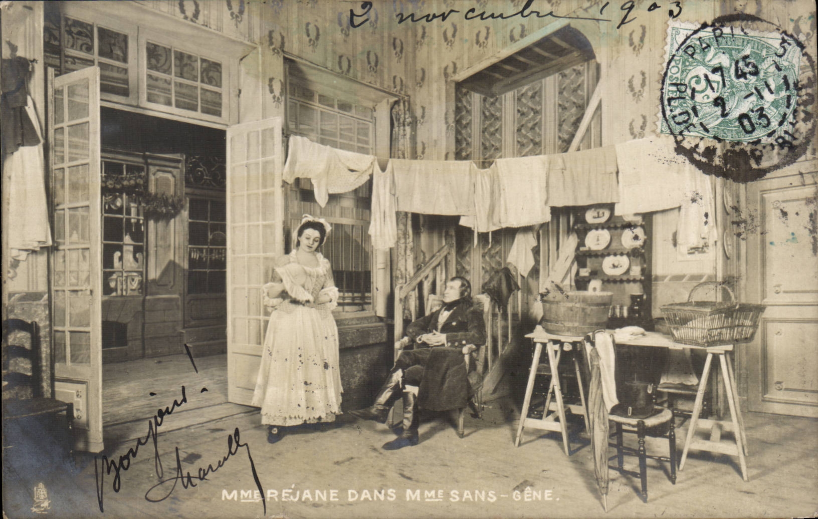 Costumes - Theatre - Mme Rejane dans Mme Sans Gene - CPA 