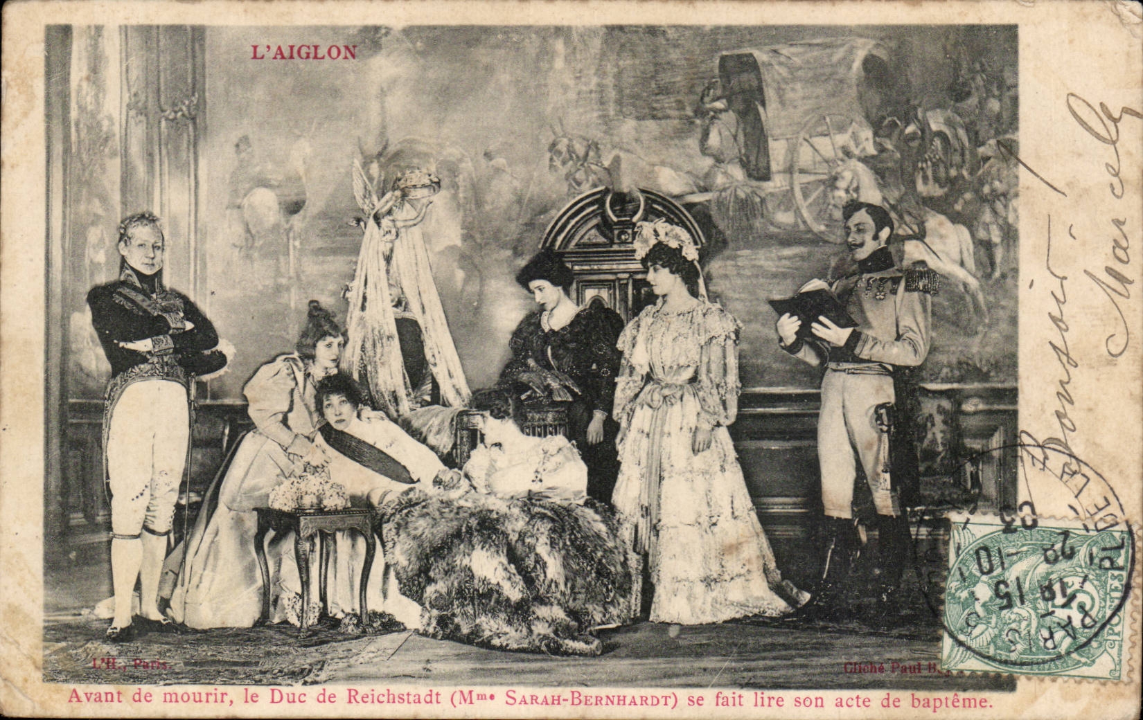L'Aiglon — scène théâtrale avec Sarah Bernhardt — éditeur L.H. Paris, n° de série non visible