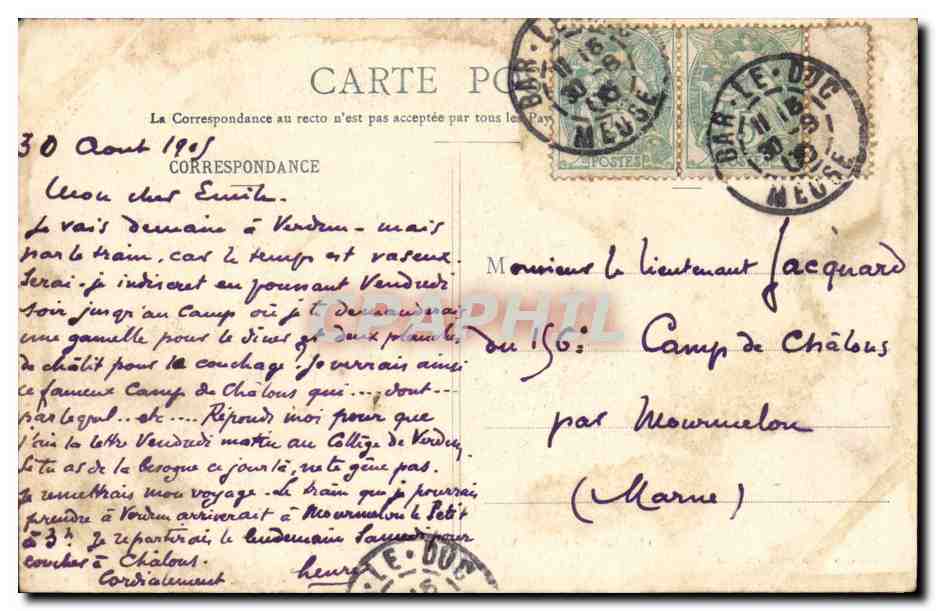 Bar le Duc - Vue de l'Ornain de Pont St Francois - CPA  — Rückseite