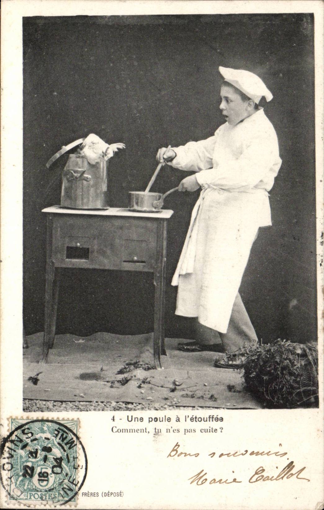 Fantaisie - Enfant - Garcon - Une Poulet a l'etouffee - Comment tu n'est pas cuite?- serie de 6 cartes - CPA 