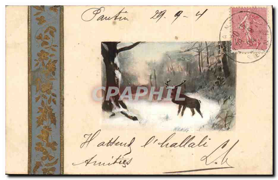 Animaux - Daim - Buck - Deer in Winter Scene - Relief Argente - CPA 