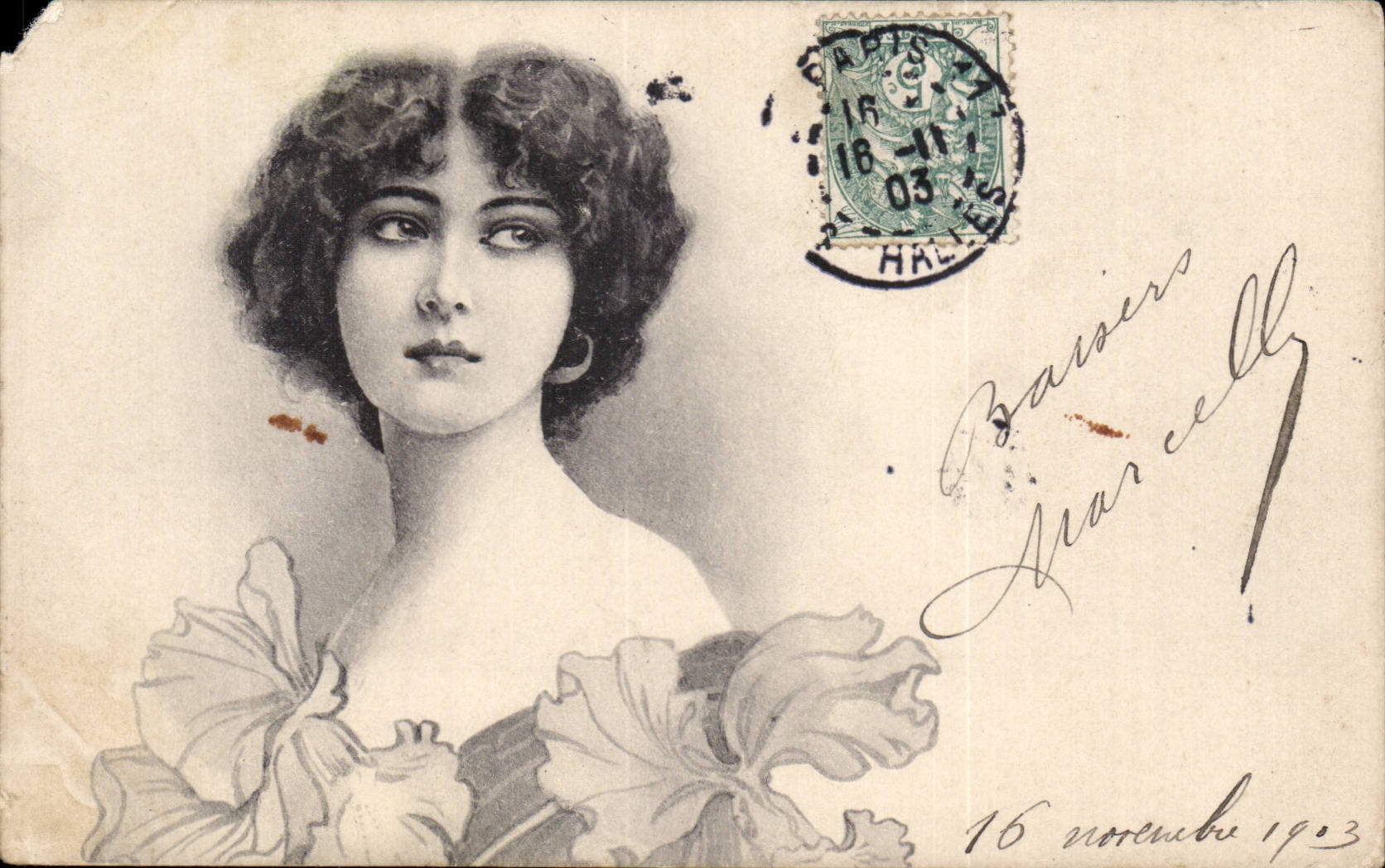 Fantaisie - Femme - Woman with swanlike neck - CPA 