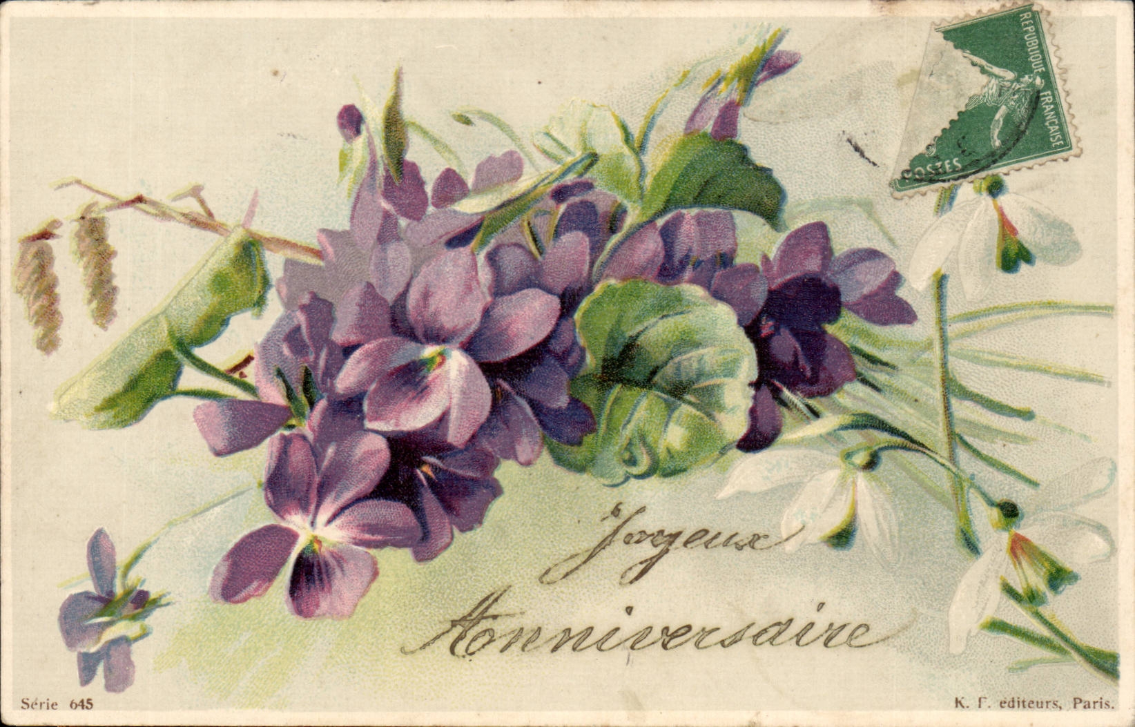 CPA Fantaisie Fantasy Fleurs Joyeux anniversaire