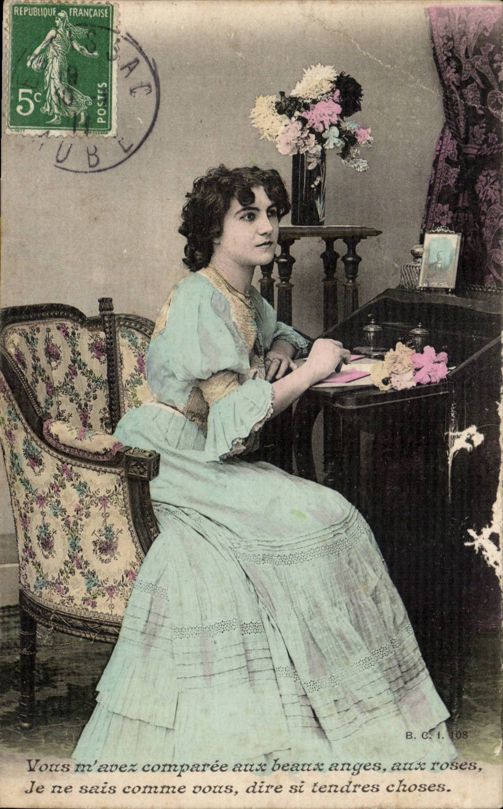 Mujer joven sentada — poema de amor — B.C. I. 108