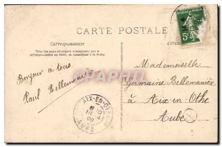 Fille en robe verte et chapeau fleuri — Anniversaire — J.K. n°315 — Verso