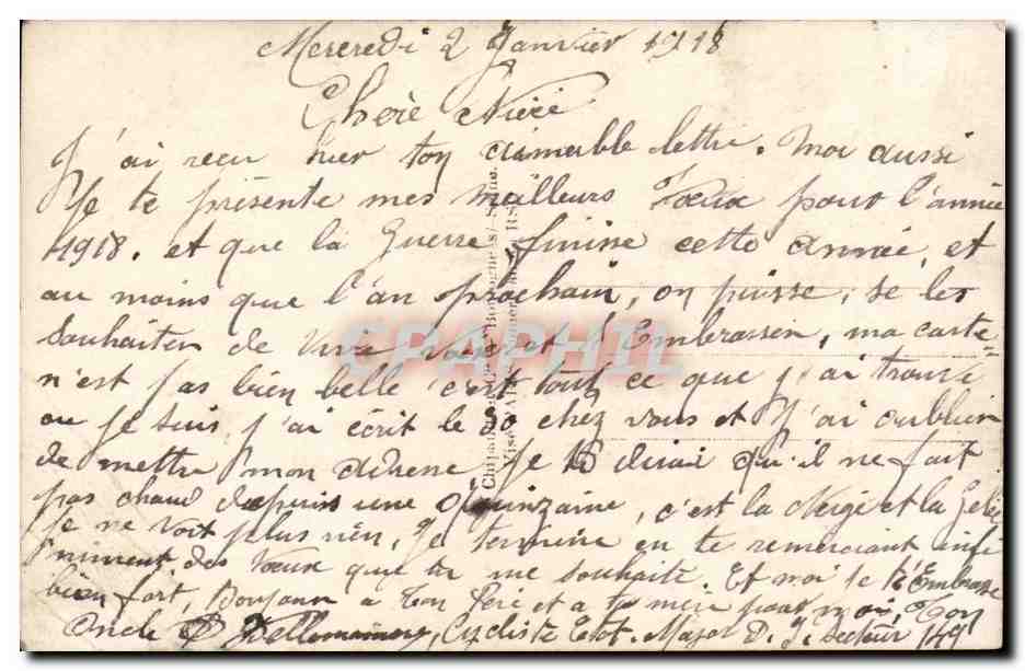 Soldat en uniforme — oiseau portant une lettre — souhaits de bonne année — E.M 297 — Verso