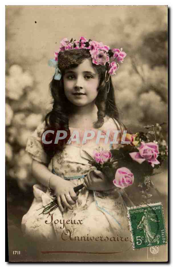 Fille avec couronne de fleurs — Anniversaire — n° 1711