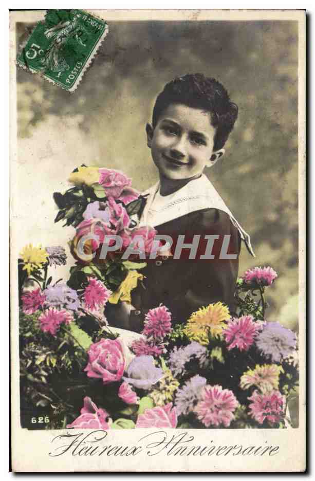 Enfant avec bouquet de fleurs — Anniversaire — éditeur inconnu, n° 626