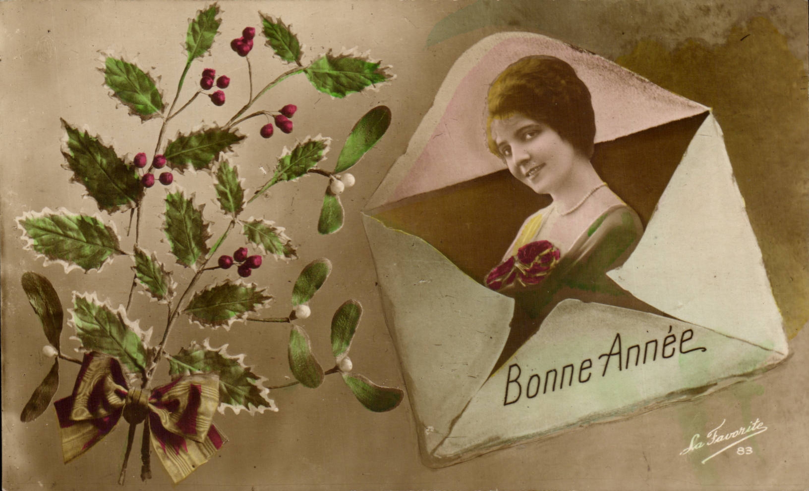 Femme dans une enveloppe — vœux de bonne année — La Favorite 83