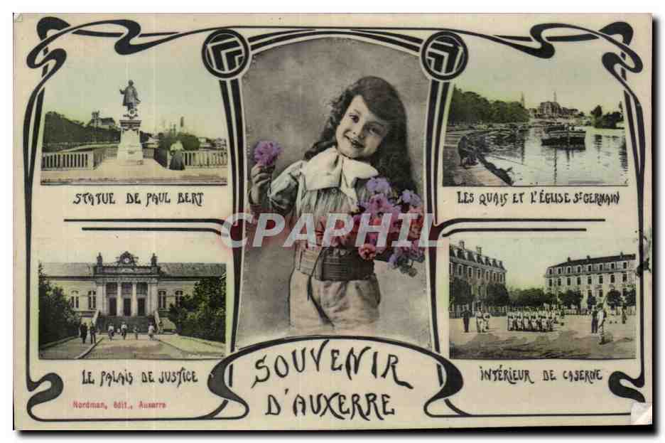 Auxerre CPA Souvenir Statue de Paul Bert Palais de Justice Eglise St GErmain Caserne