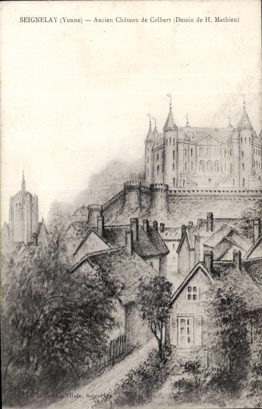 Seignelay CPA Ancien chateau de Colbert (dessin de H Mathieu)