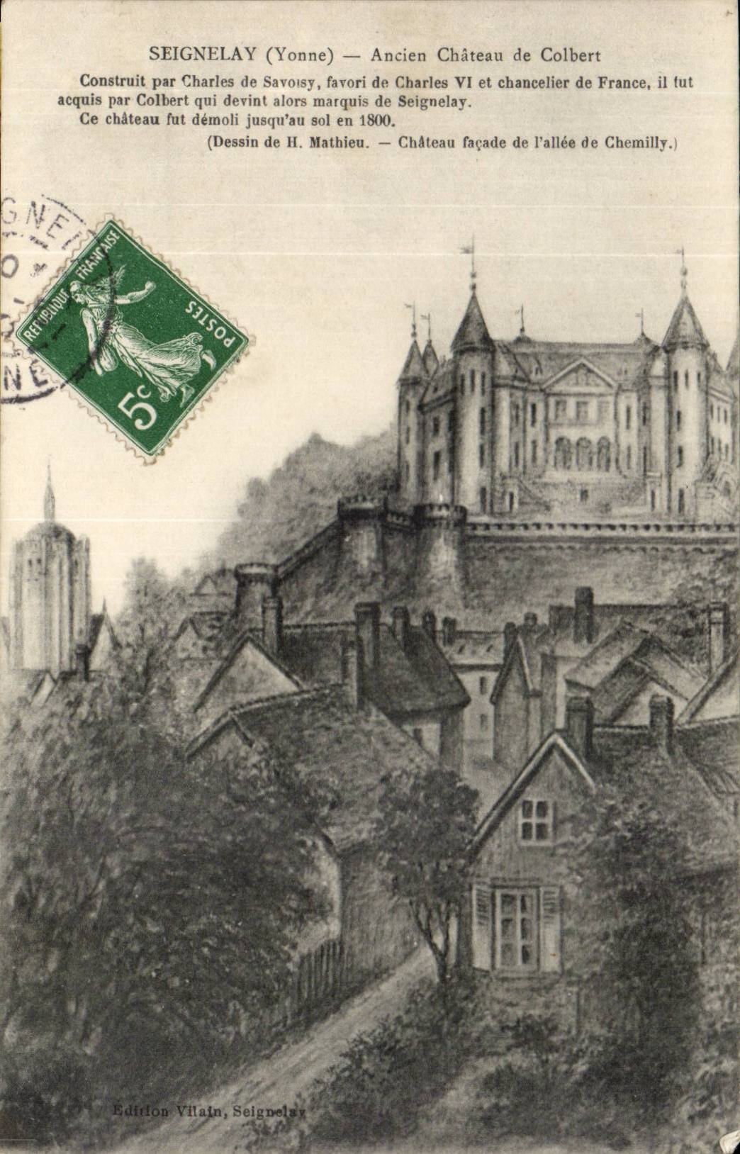 Seignelay CPA Ancien chateau de Colbert (dessin de H Mathieu)