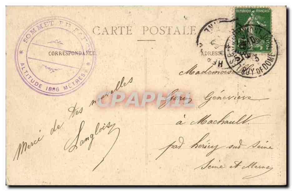 Le mont Dore CPA Auvergne Sommet du Sancy (ane donkey mule) — Verso