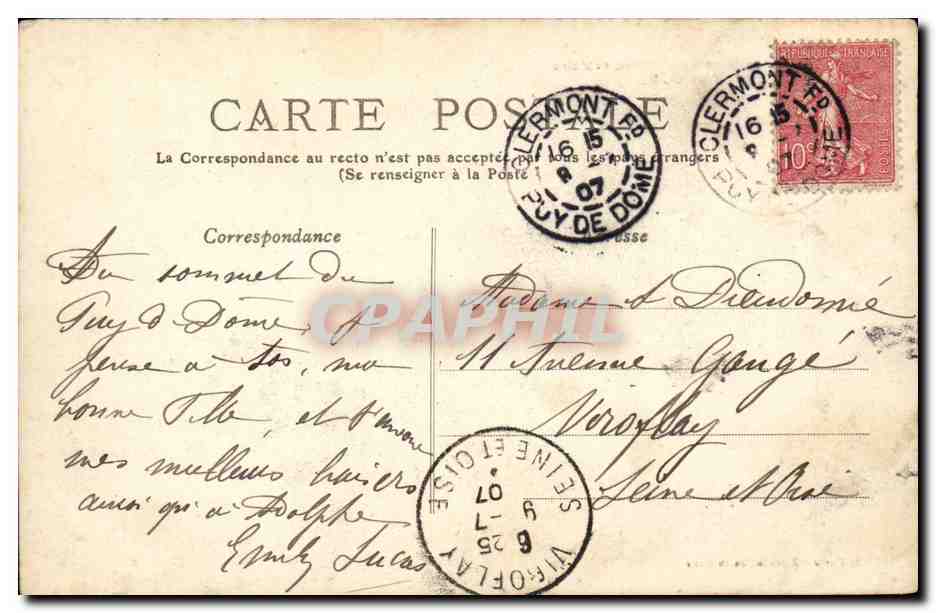 CPA TEmple de Mercure et l'observatoire du Puy de Dome — Rückseite