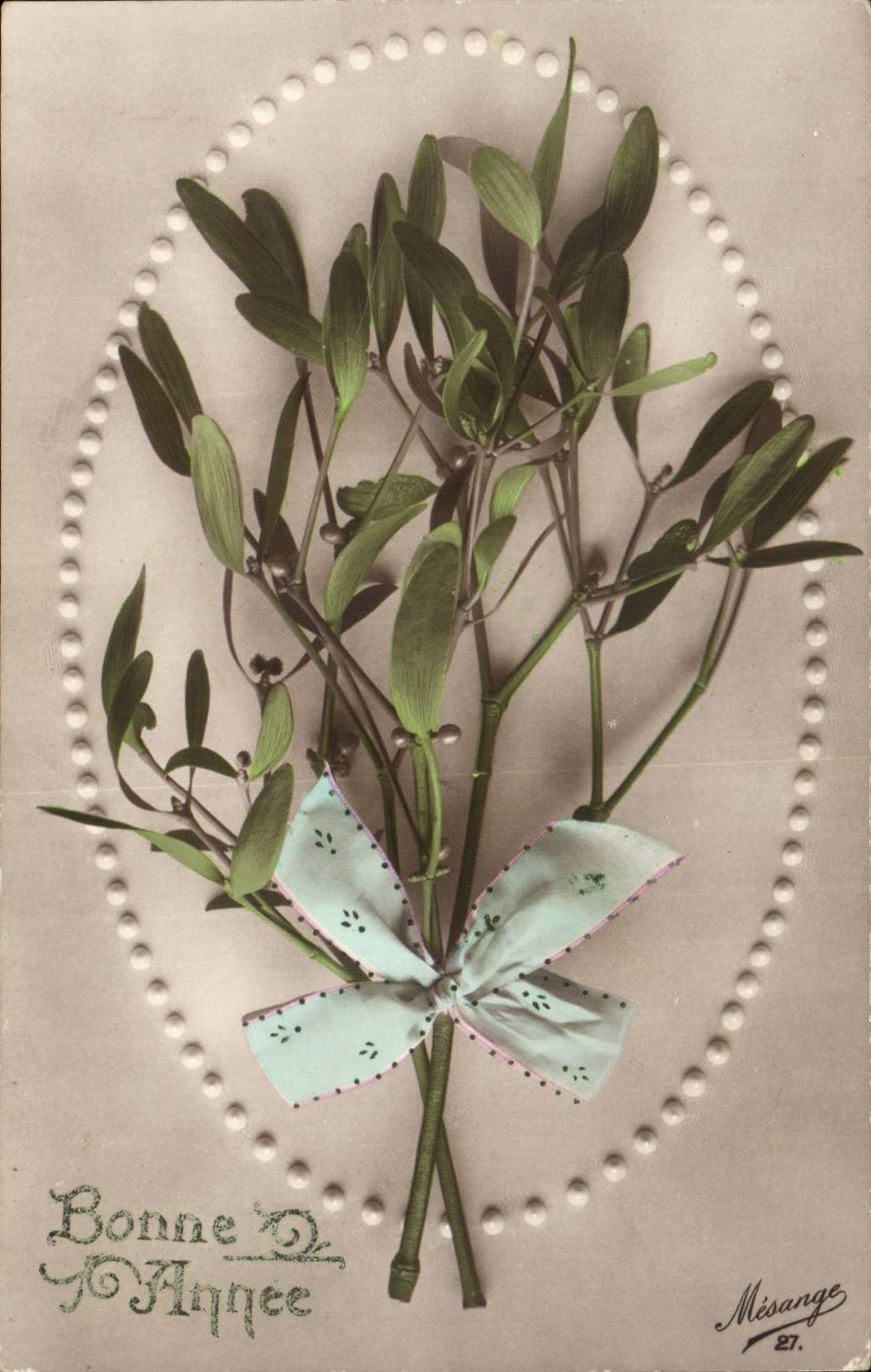 Fantaisie Fets - Bonne Annee - Holly with white bow - CPA 