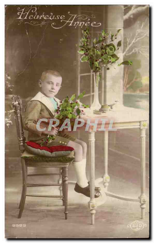 Fantaisie - Heureuse Annee - Petit Garcon avec Fleurs - CPA 