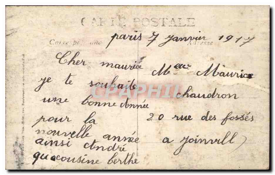 Fantaisie - Heureuse Annee - Petit Garcon avec Fleurs - CPA  — Rückseite