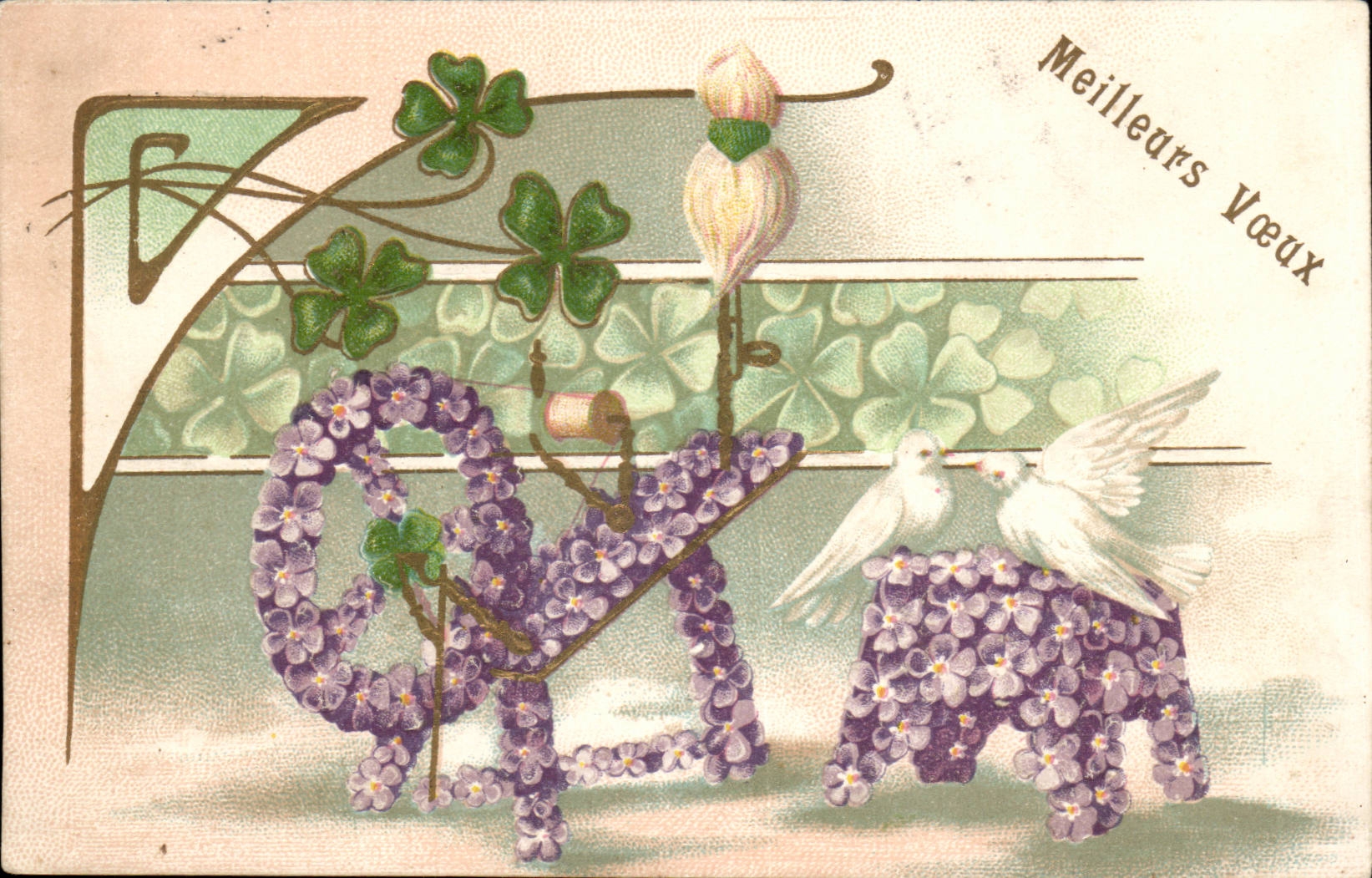 Carte postale de vœux — Motif de lys et colombes — Éditeur : TRACE NORMAND