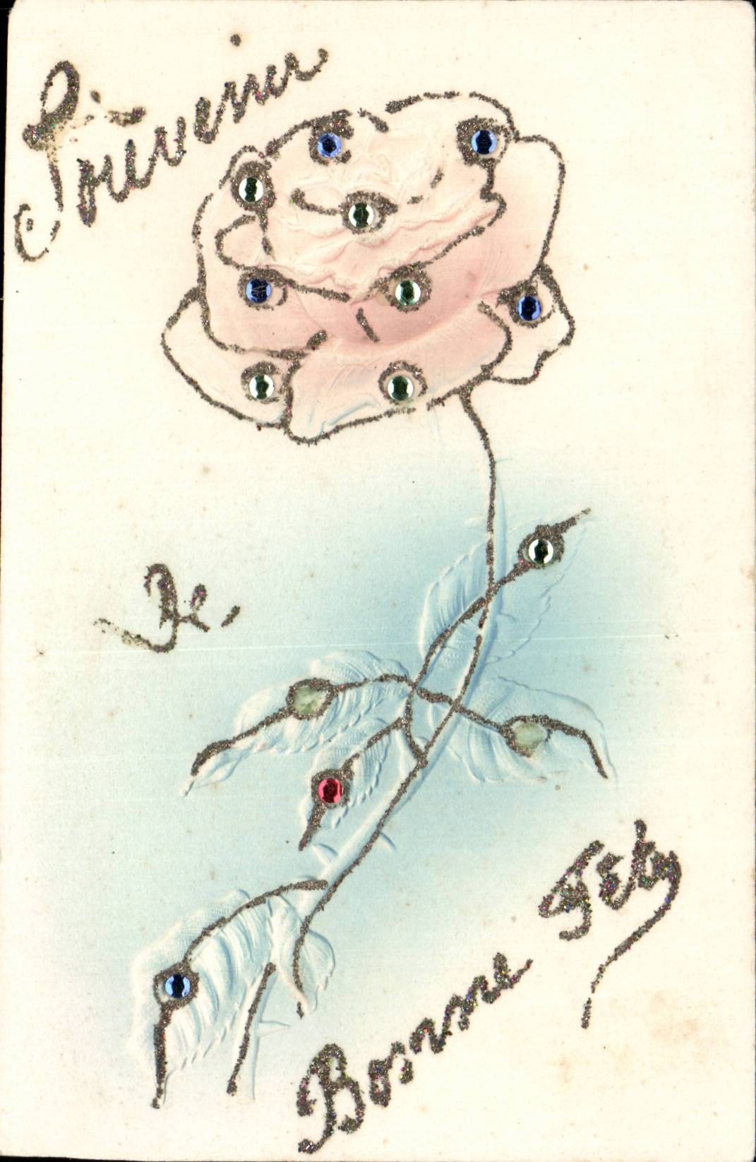 Fleur ornée de strass — Bonne Fête — éditeur KF, série 670