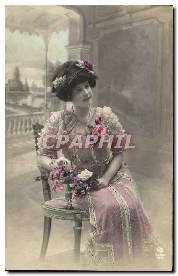 Junge Frau in einem rosa Kleid — Balkon-Dekor — Verlag O.S. Paris n°164