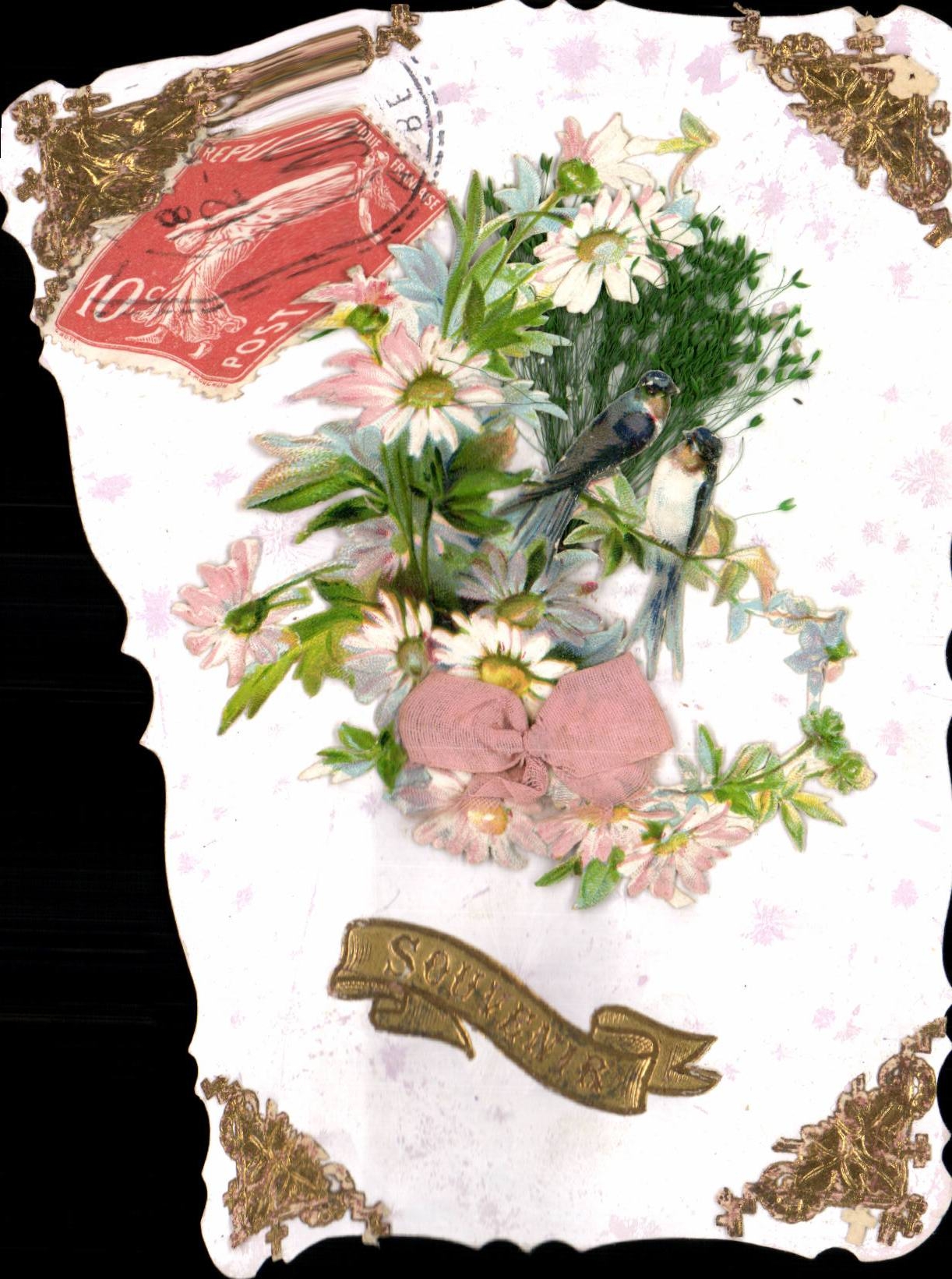 Bouquet de fleurs et oiseaux — Souvenirs — Éditeur inconnu, n° de série non visible