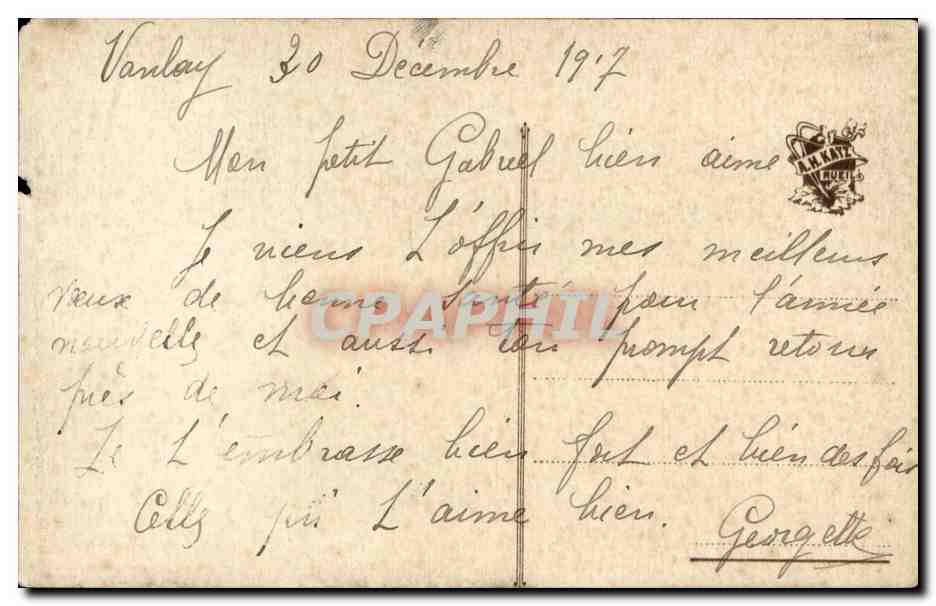Fantaisie - Couple - Militaria - Soldat - Bonnee Annee - CPA  — Verso