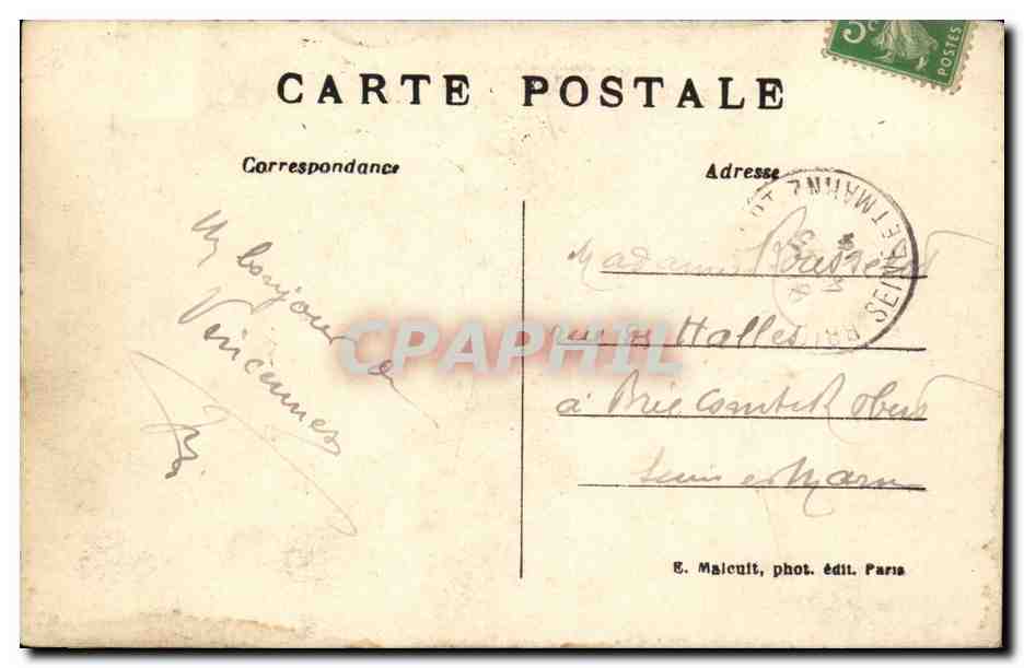 Vincennes CPA Vue generale du chateau — Rückseite