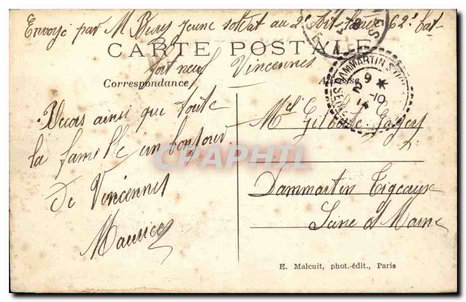 Vincennes CPA Vue generale du chateau — Rückseite