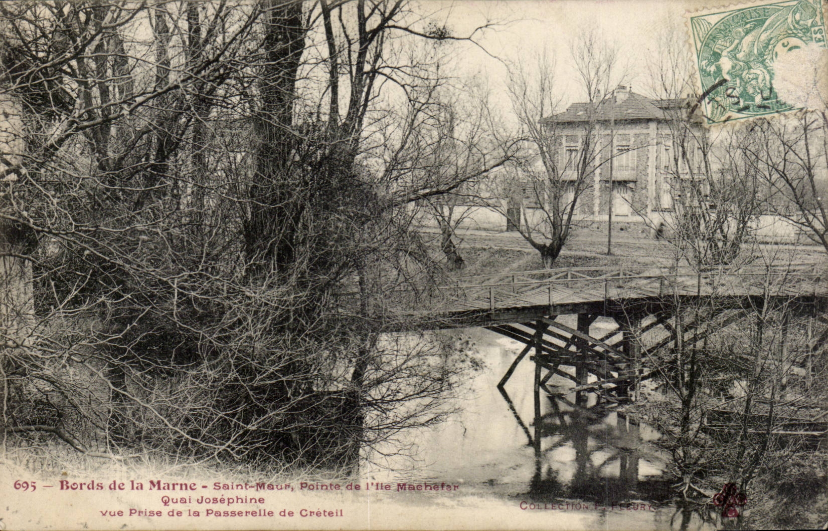 Bords de la Marne - Saint-Maur, Pointe de l'Île Machefer — vue prise de la passerelle de Créteil, n°695, éditée par la Collection P. Fleurie
