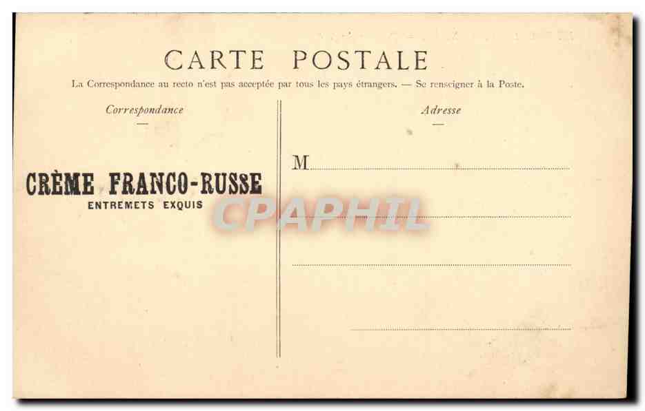 Bois de Vincennes CPA Pavillon des forets (Publicite Creme Franco Russe entremets exquis) — Rückseite