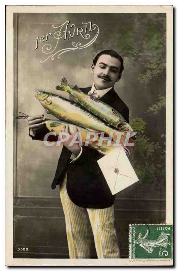 CPA Fantaise Homme Paques Easter 1er avril poissons
