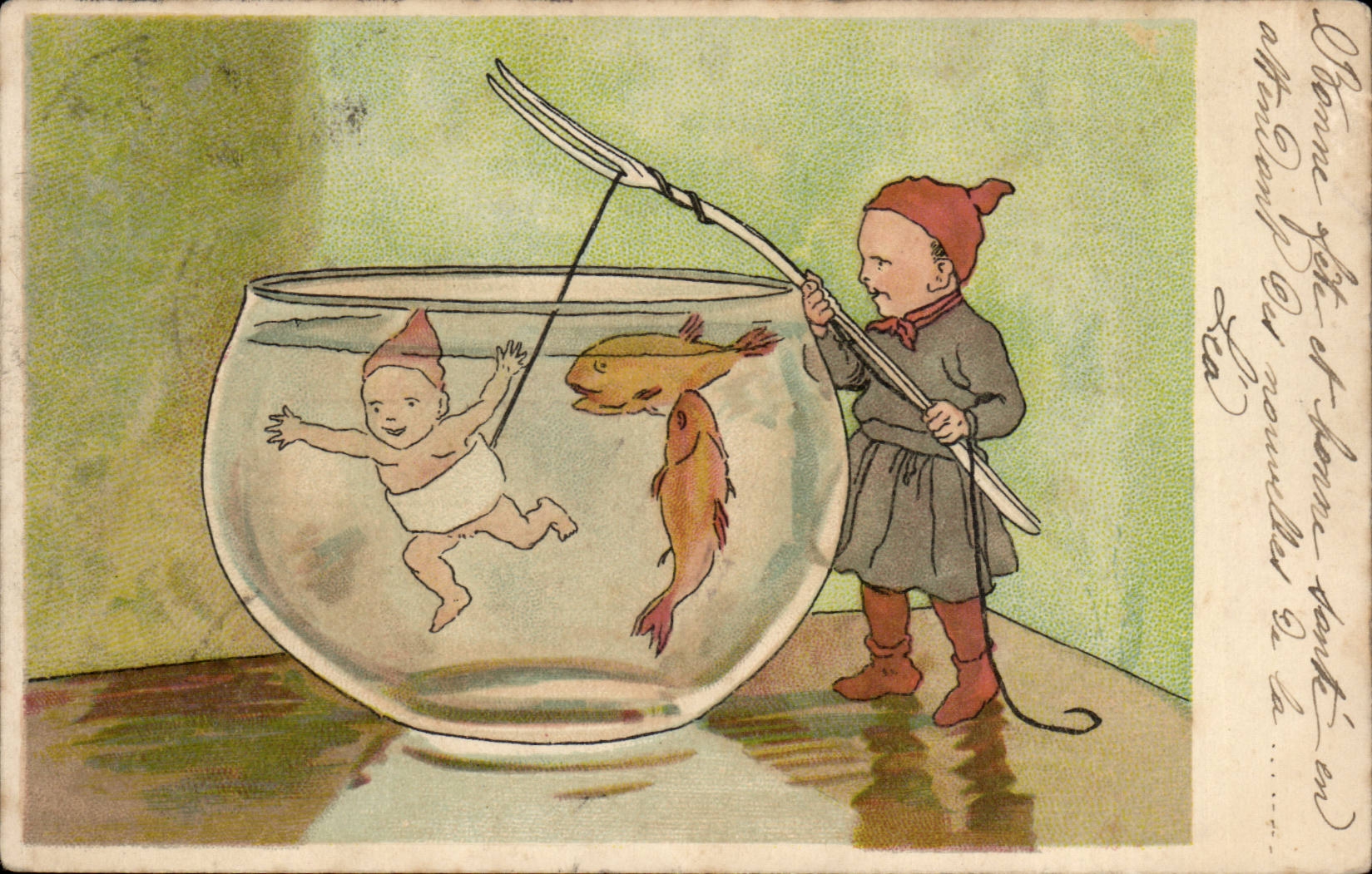 CPA Fantaise Enfants Paques Easter 1er avril poissons