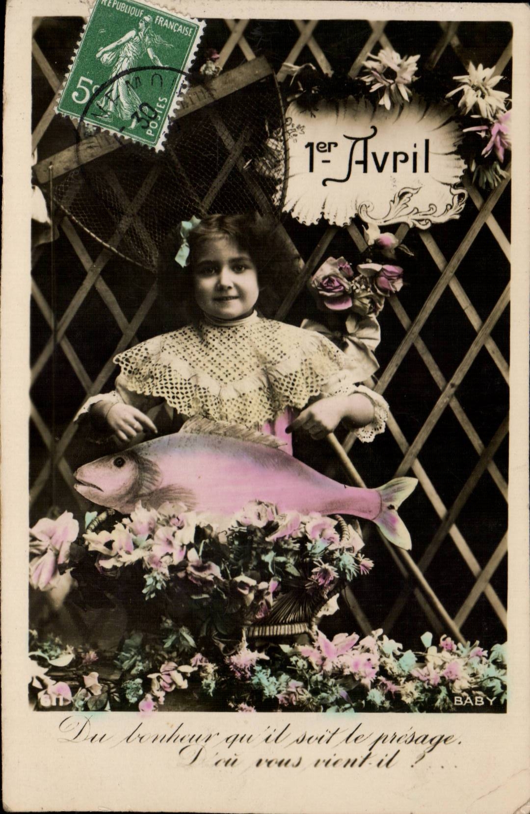 CPA Fantaise Enfant Paques Easter 1er avril poissons
