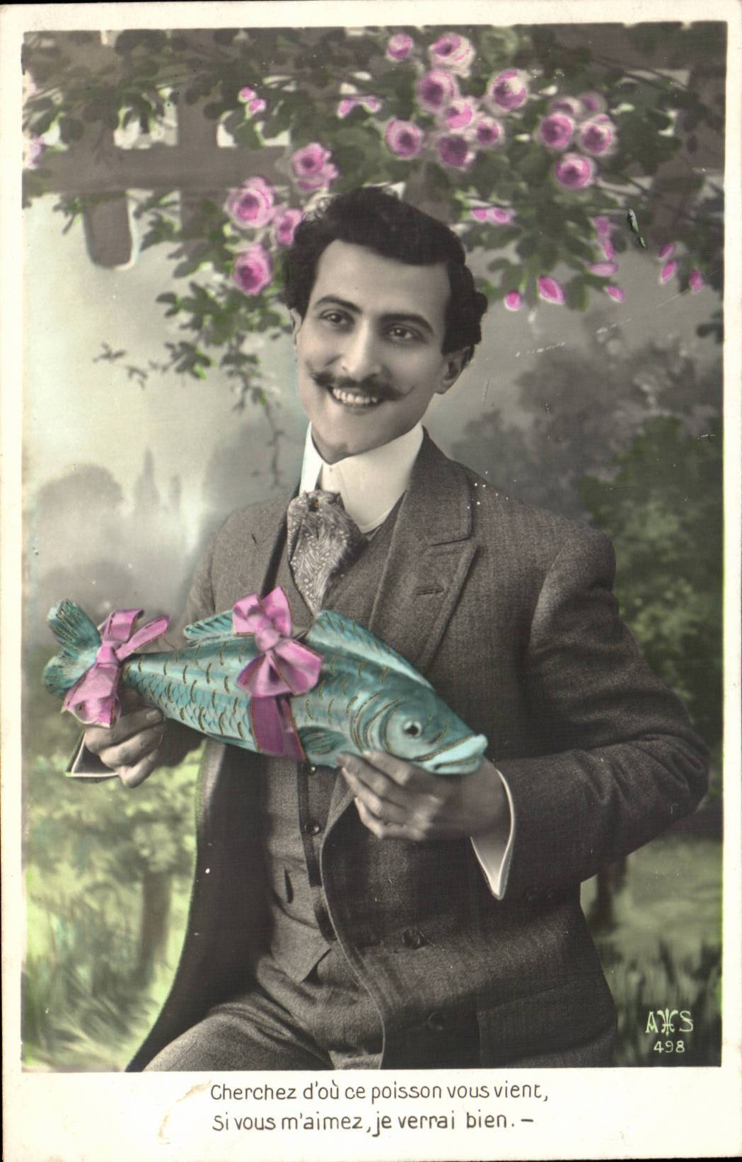 CPA Fantaise Homme Paques Easter 1er avril poissons