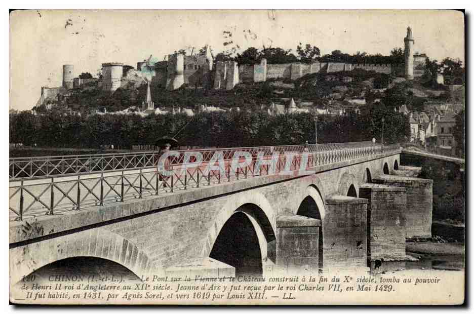 Chinon - Le Pont sur la Vienne et le Chateau - CPA 